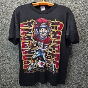 Vintage 1993 Joe Montana Kansas City Chiefs Caricature T-Shirt XL Black NFL